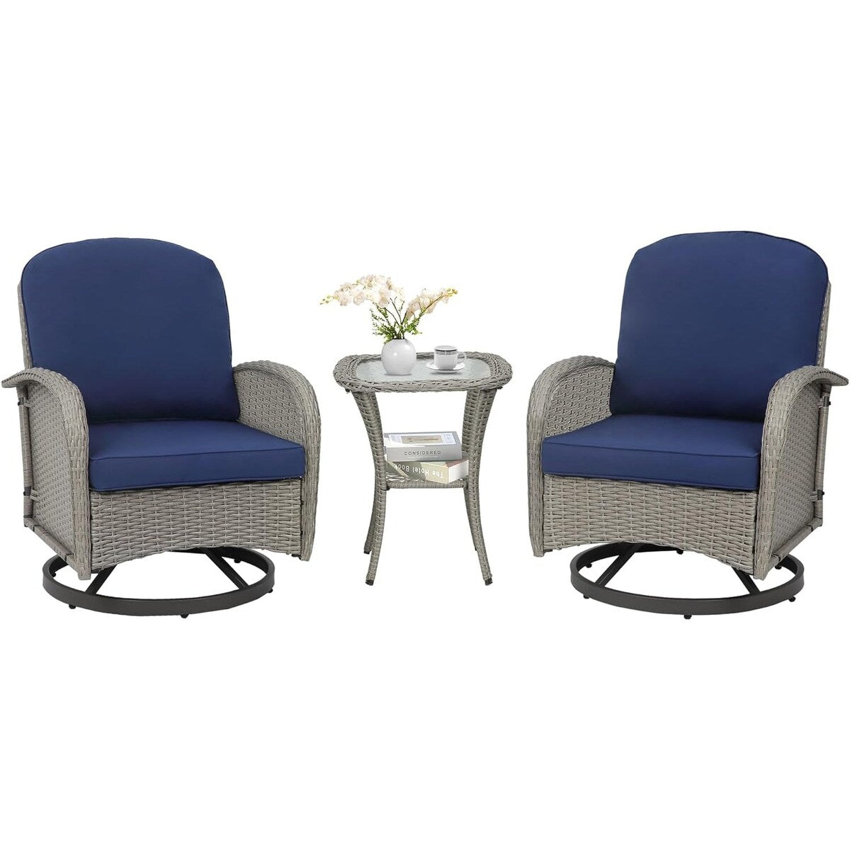 Set da conversazione per mobili da esterno per patio, 3 pezzi sedie in vimini in rattan PE con tavolo per veranda