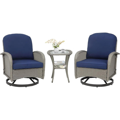 Set da conversazione per mobili da esterno per patio, 3 pezzi sedie in vimini in rattan PE con tavolo per veranda