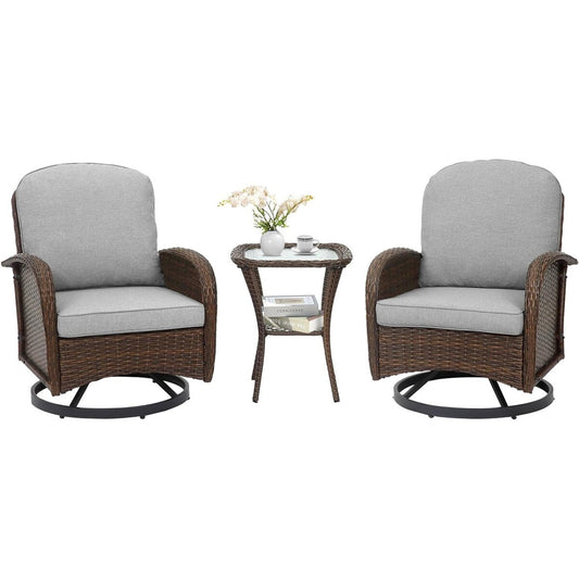 Set da conversazione per mobili da esterno per patio, 3 pezzi sedie in vimini in rattan PE con tavolo per veranda