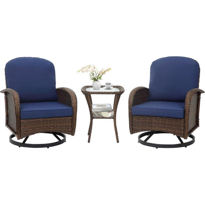 Set da conversazione per mobili da esterno per patio, 3 pezzi sedie in vimini in rattan PE con tavolo per veranda