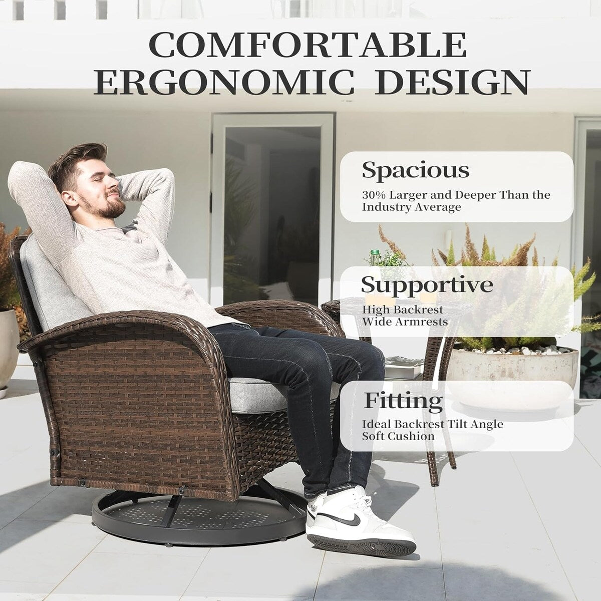 Set da conversazione per mobili da esterno per patio, 3 pezzi sedie in vimini in rattan PE con tavolo per veranda