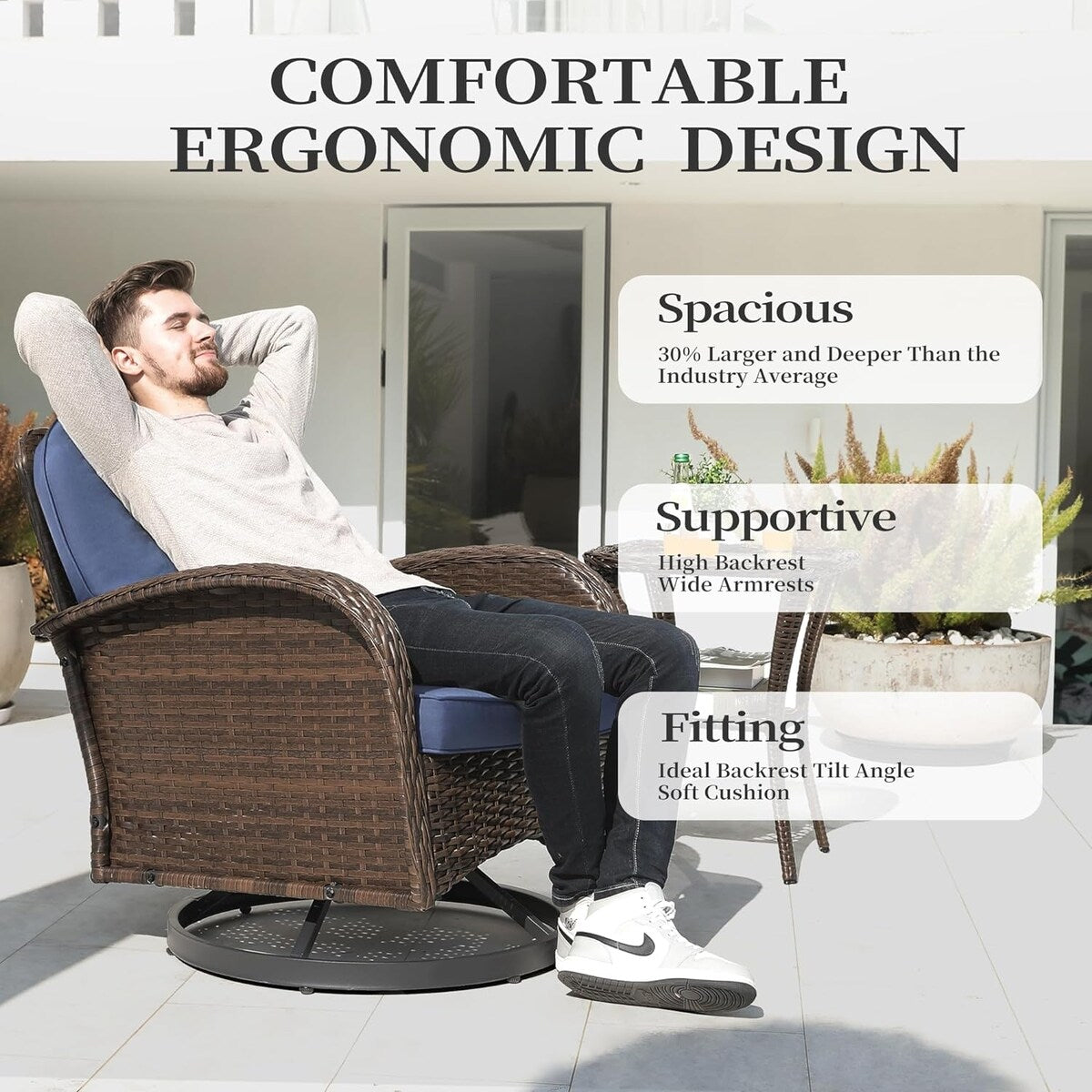 Set da conversazione per mobili da esterno per patio, 3 pezzi sedie in vimini in rattan PE con tavolo per veranda