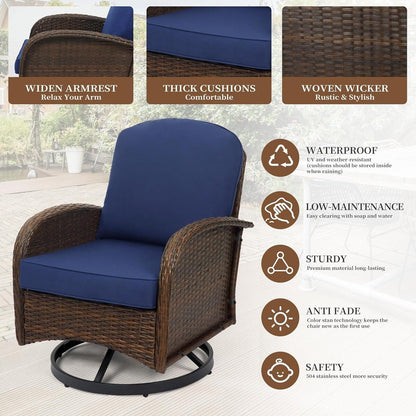 Set da conversazione per mobili da esterno per patio, 3 pezzi sedie in vimini in rattan PE con tavolo per veranda