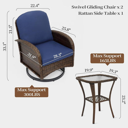 Set da conversazione per mobili da esterno per patio, 3 pezzi sedie in vimini in rattan PE con tavolo per veranda