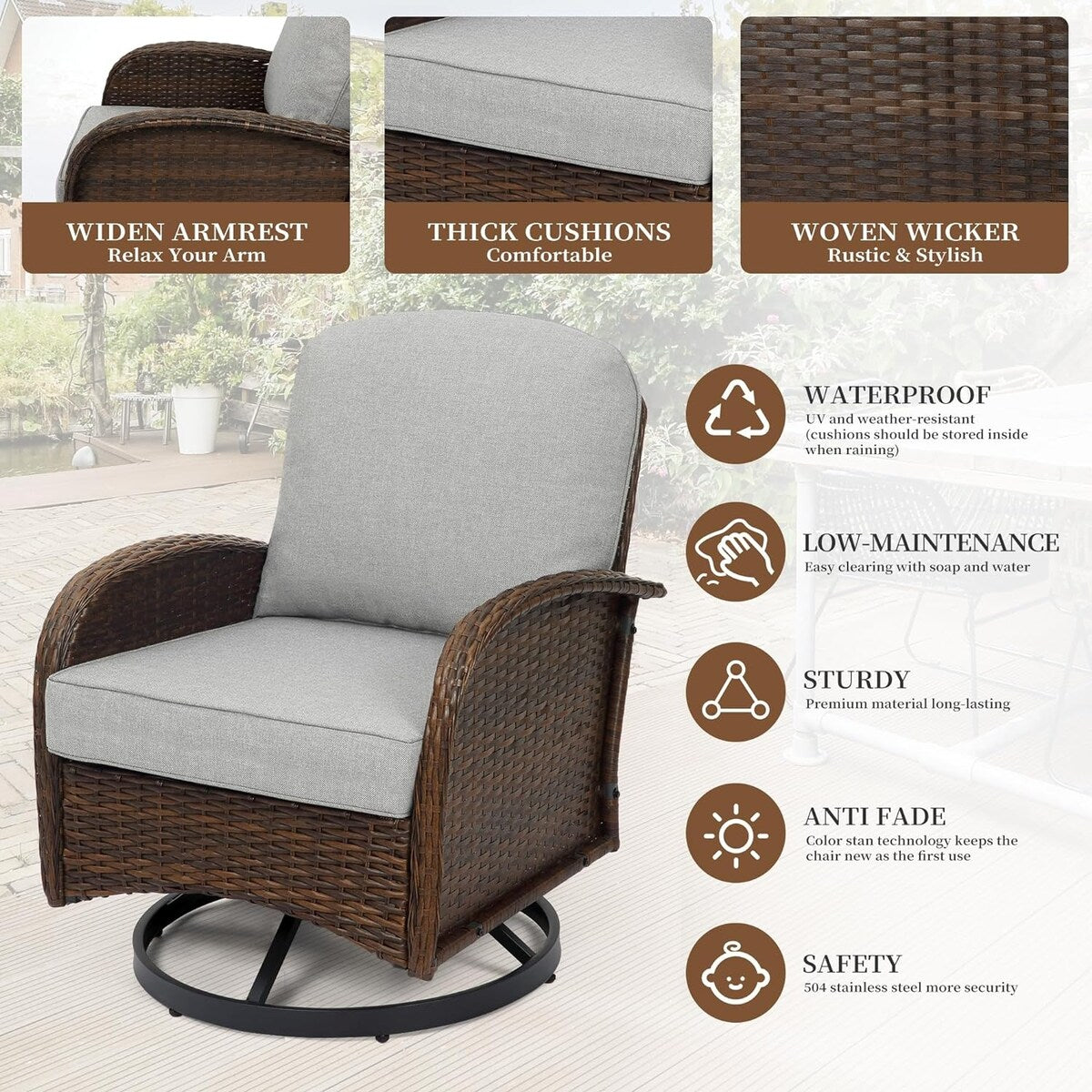 Set da conversazione per mobili da esterno per patio, 3 pezzi sedie in vimini in rattan PE con tavolo per veranda