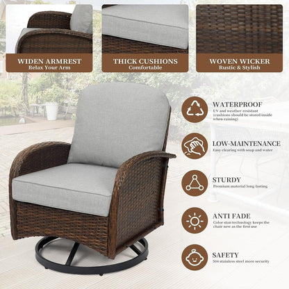 Set da conversazione per mobili da esterno per patio, 3 pezzi sedie in vimini in rattan PE con tavolo per veranda