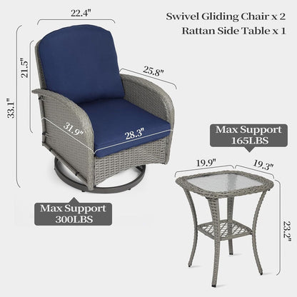 Set da conversazione per mobili da esterno per patio, 3 pezzi sedie in vimini in rattan PE con tavolo per veranda