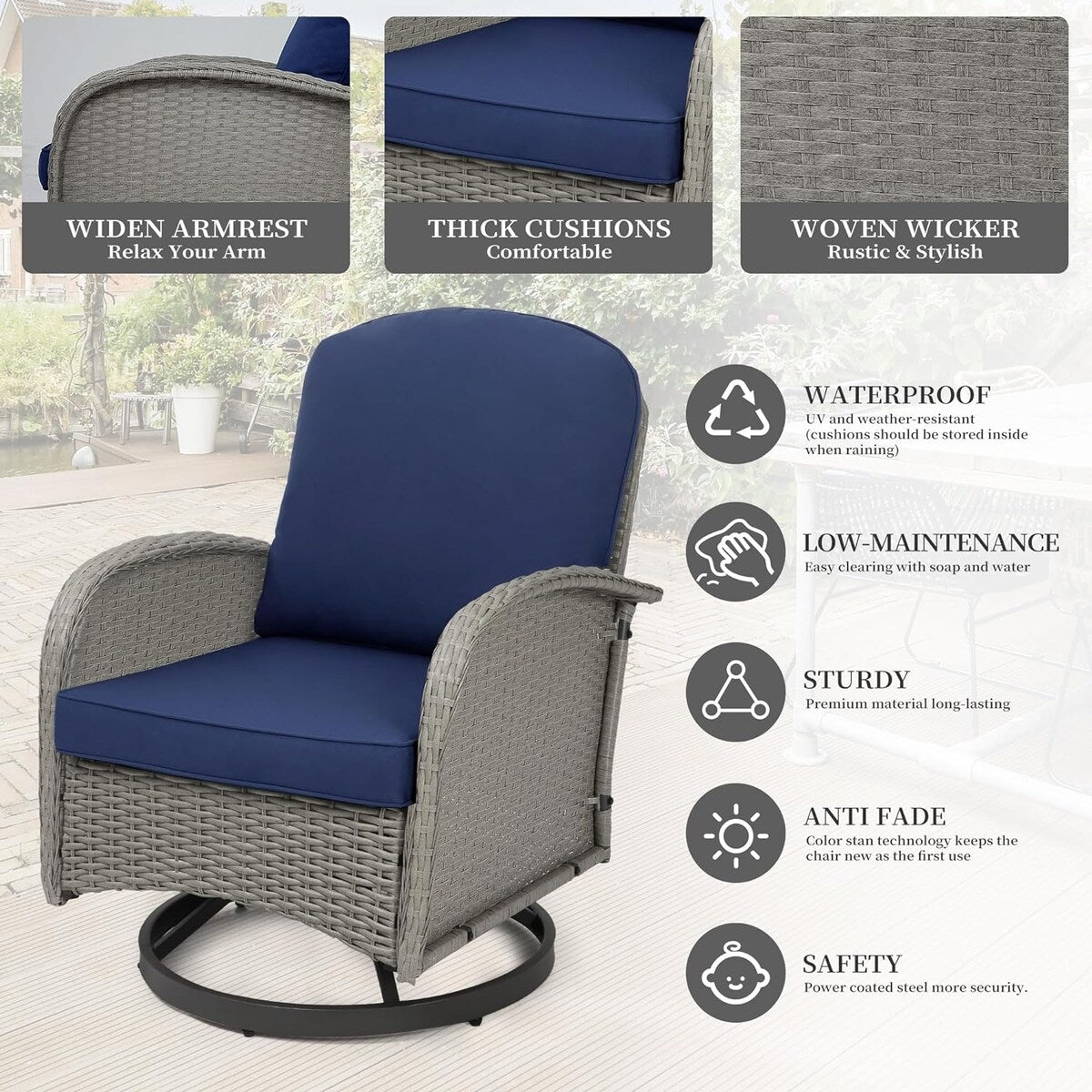 Set da conversazione per mobili da esterno per patio, 3 pezzi sedie in vimini in rattan PE con tavolo per veranda