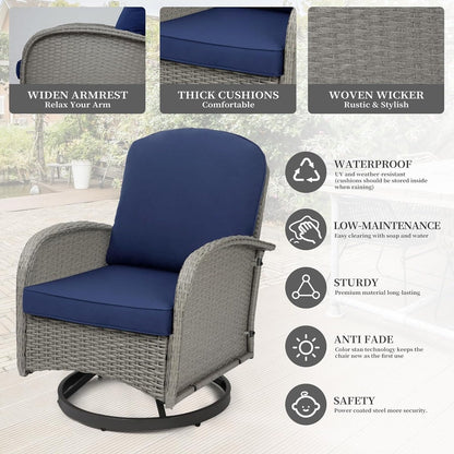 Set da conversazione per mobili da esterno per patio, 3 pezzi sedie in vimini in rattan PE con tavolo per veranda