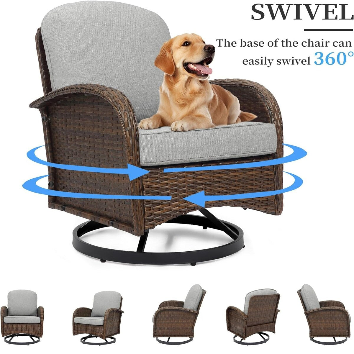 Set da conversazione per mobili da esterno per patio, 3 pezzi sedie in vimini in rattan PE con tavolo per veranda