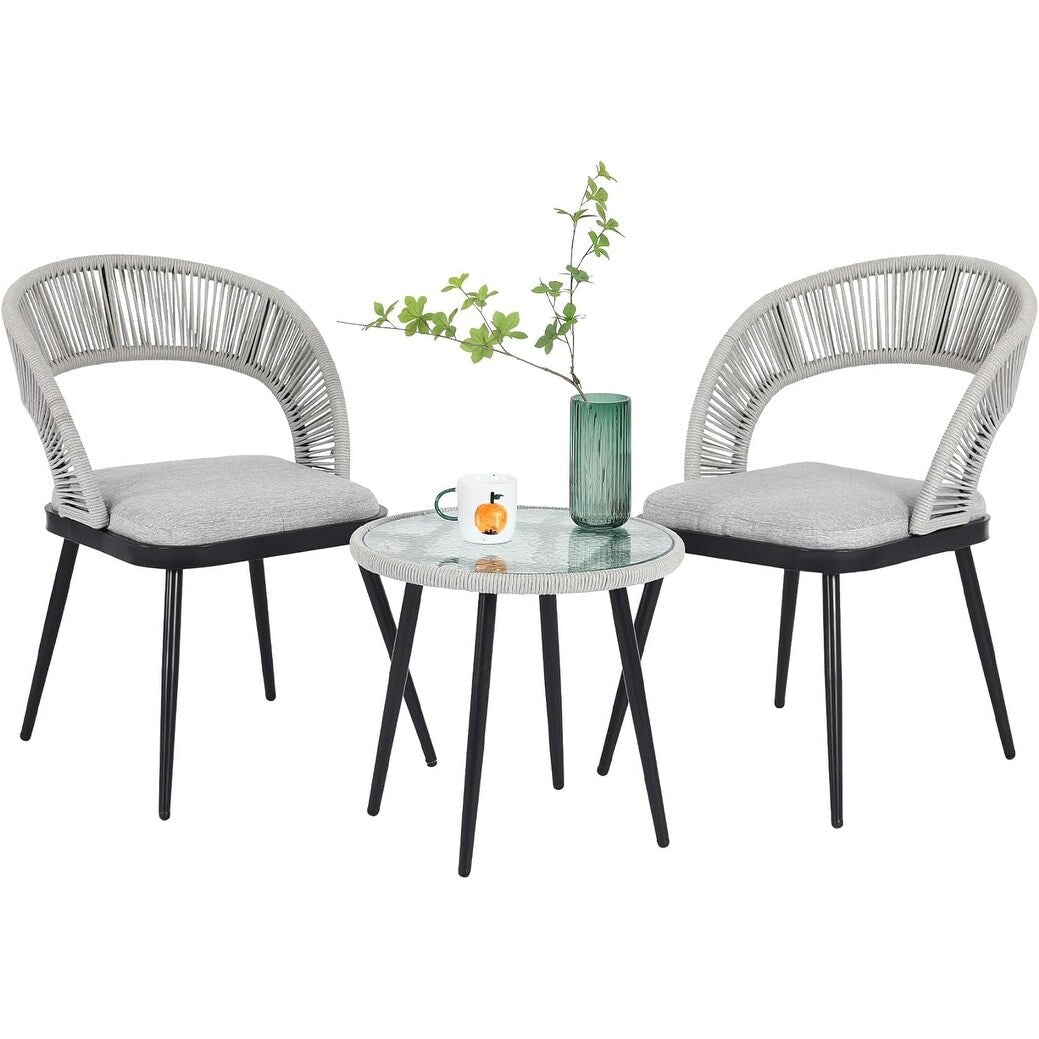 XINMICS 3 pezzi di mobili da giardino con schienale intagliato in corda intrecciata fatta a mano