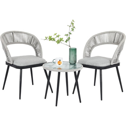 XINMICS 3 pezzi di mobili da giardino con schienale intagliato in corda intrecciata fatta a mano