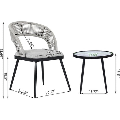 XINMICS 3 pezzi di mobili da giardino con schienale intagliato in corda intrecciata fatta a mano