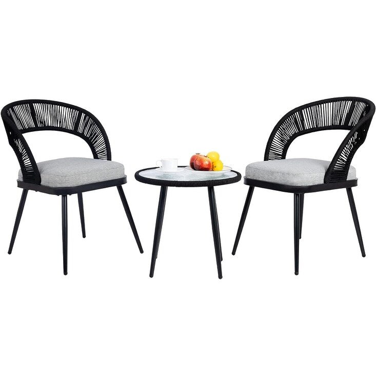 XINMICS 3 pezzi di mobili da giardino con schienale intagliato in corda intrecciata fatta a mano