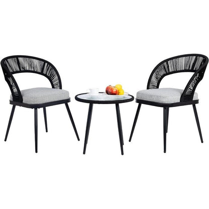 XINMICS 3 pezzi di mobili da giardino con schienale intagliato in corda intrecciata fatta a mano