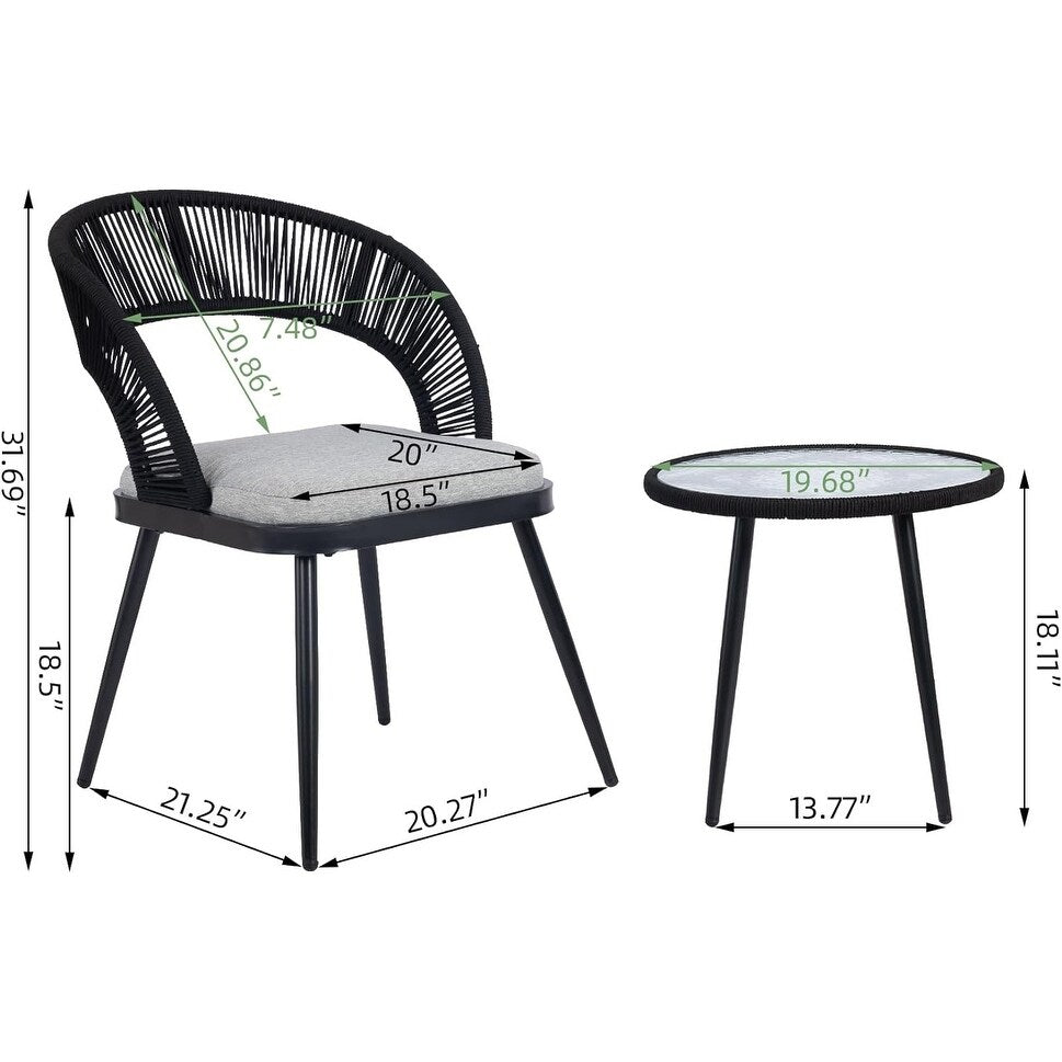 XINMICS 3 pezzi di mobili da giardino con schienale intagliato in corda intrecciata fatta a mano