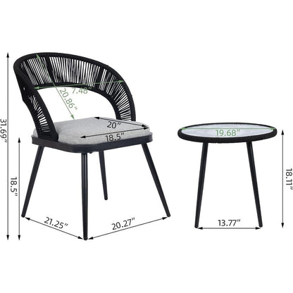 XINMICS 3 pezzi di mobili da giardino con schienale intagliato in corda intrecciata fatta a mano