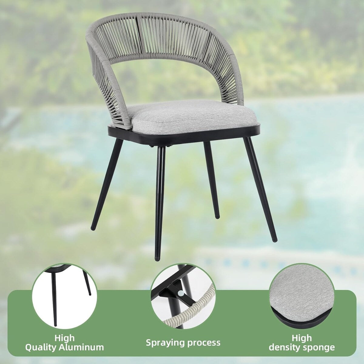 XINMICS 3 pezzi di mobili da giardino con schienale intagliato in corda intrecciata fatta a mano