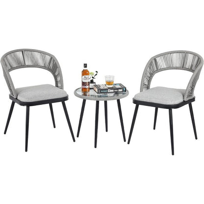 XINMICS 3 pezzi di mobili da giardino con schienale intagliato in corda intrecciata fatta a mano