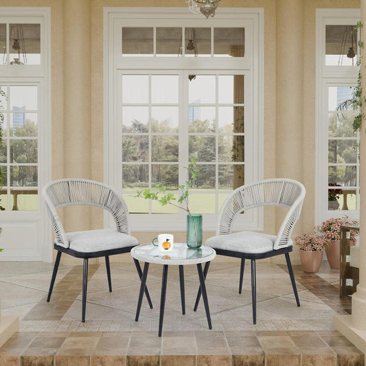 XINMICS 3 pezzi di mobili da giardino con schienale intagliato in corda intrecciata fatta a mano