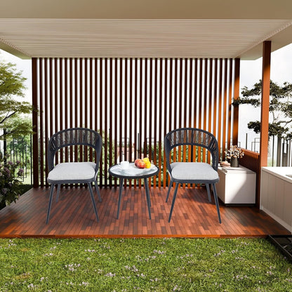 XINMICS 3 pezzi di mobili da giardino con schienale intagliato in corda intrecciata fatta a mano