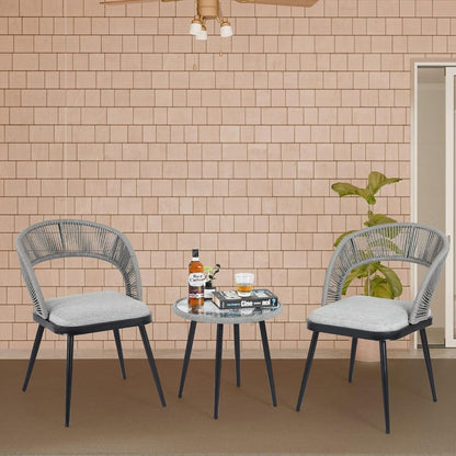 XINMICS 3 pezzi di mobili da giardino con schienale intagliato in corda intrecciata fatta a mano