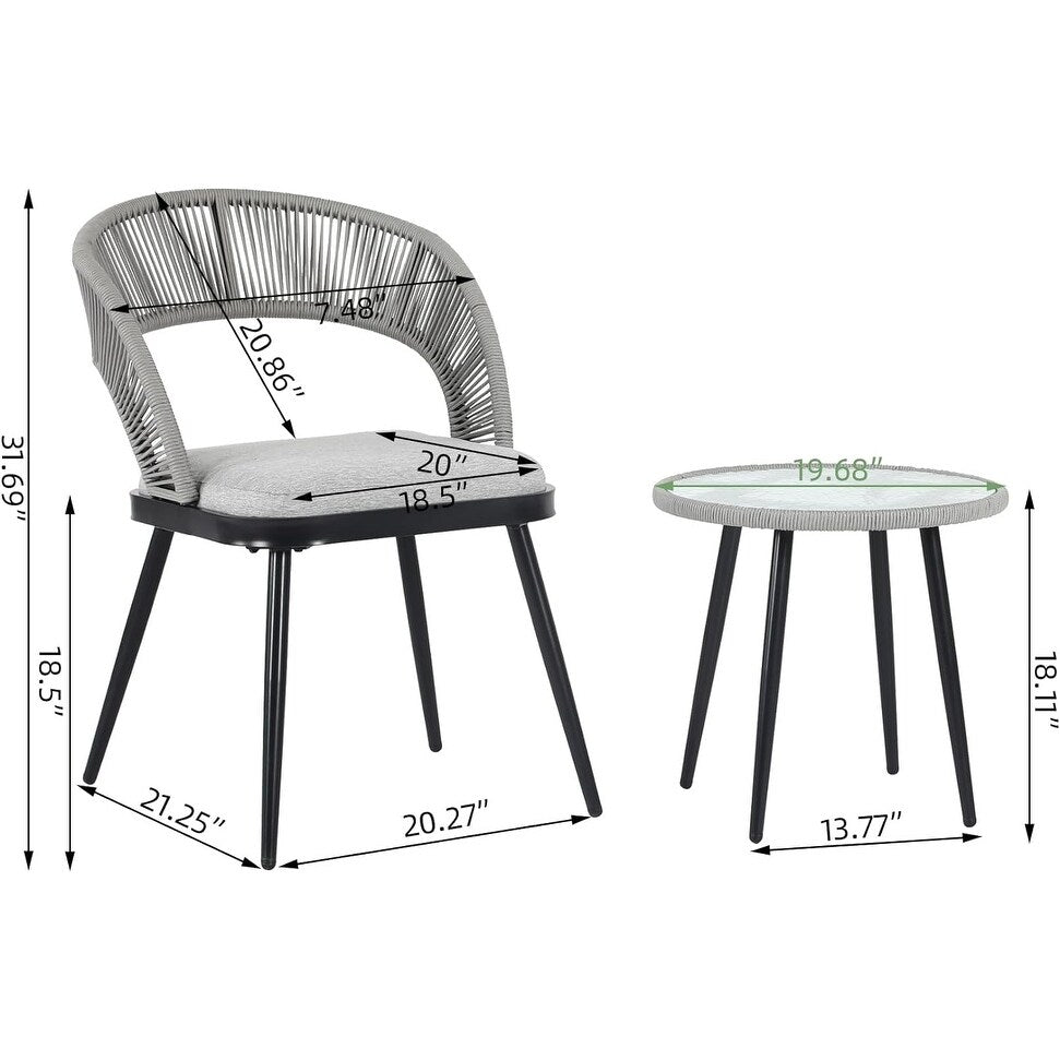 XINMICS 3 pezzi di mobili da giardino con schienale intagliato in corda intrecciata fatta a mano