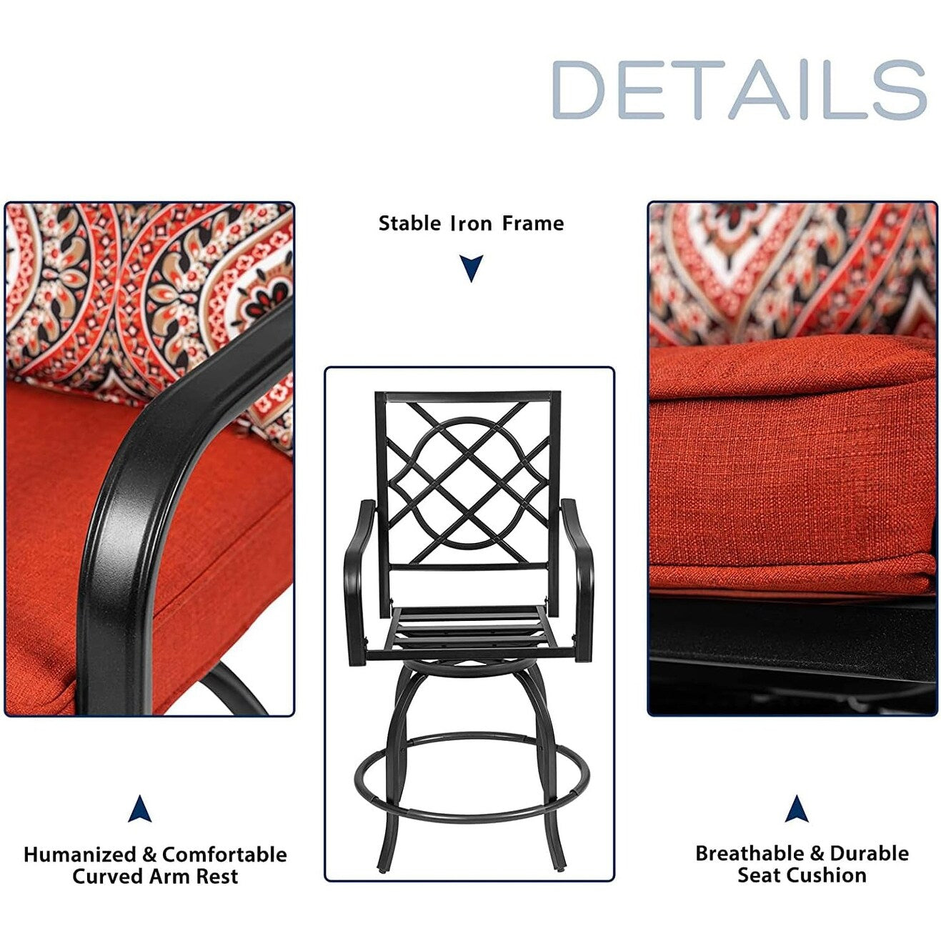 Set da bistrot girevole con seduta alta in metallo per esterni da 3 pezzi - 3 pezzi