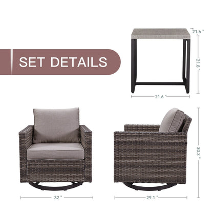 Set da giardino con dondolo girevole in vimini da esterno Gymojoy da 3 pezzi