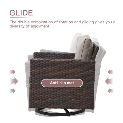 Set da giardino con dondolo girevole in vimini da esterno Gymojoy da 3 pezzi