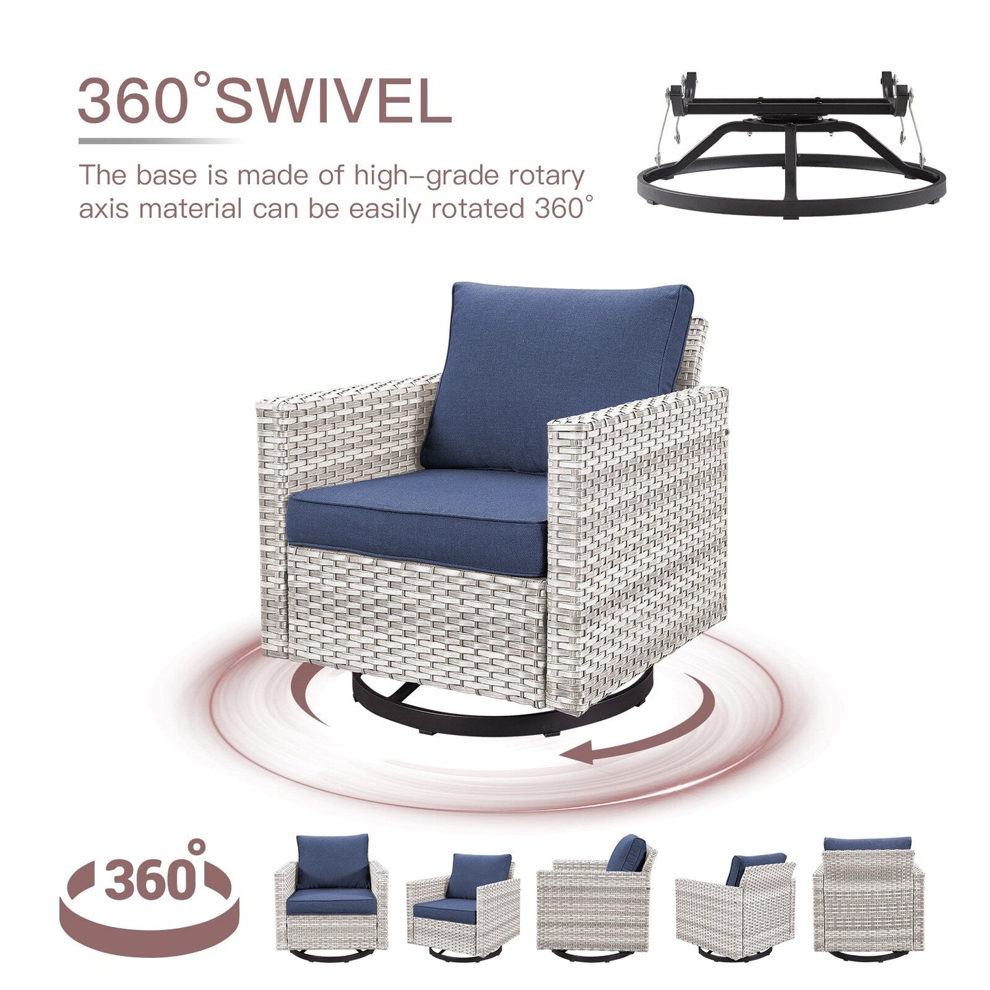 Set da giardino con dondolo girevole in vimini da esterno Gymojoy da 3 pezzi