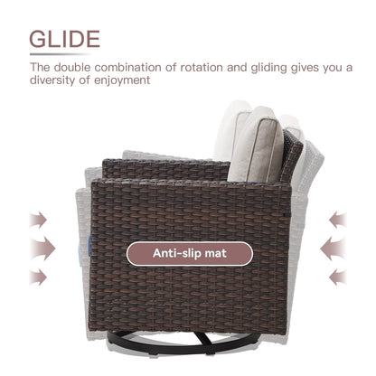 Set da giardino con dondolo girevole in vimini da esterno Gymojoy da 3 pezzi