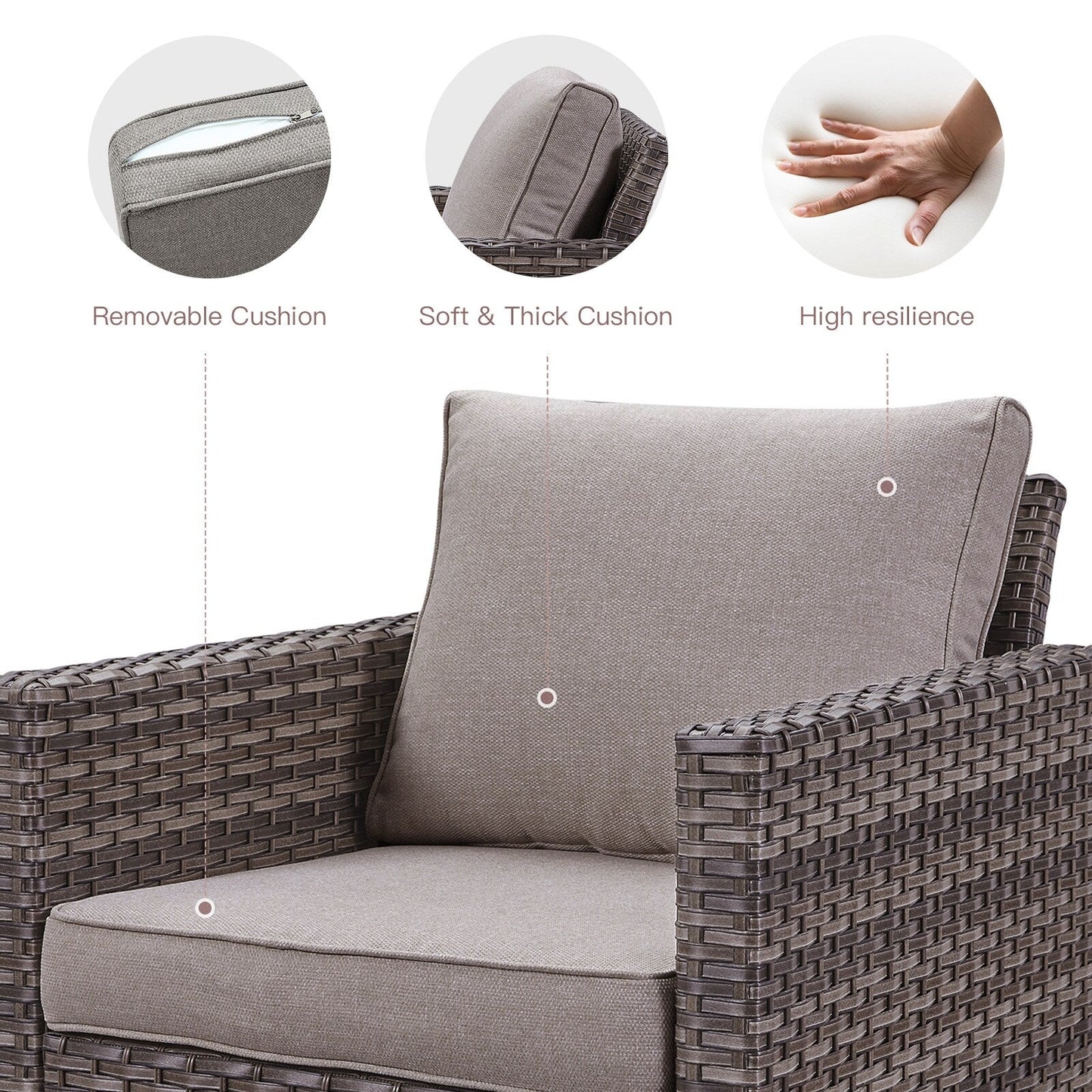 Set da giardino con dondolo girevole in vimini da esterno Gymojoy da 3 pezzi