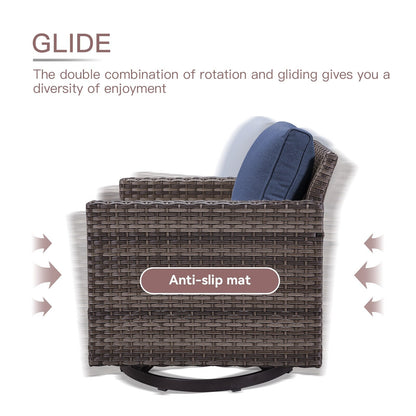 Set da giardino con dondolo girevole in vimini da esterno Gymojoy da 3 pezzi