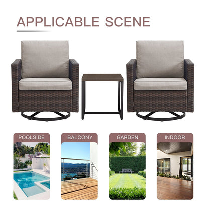 Set da giardino con dondolo girevole in vimini da esterno Gymojoy da 3 pezzi