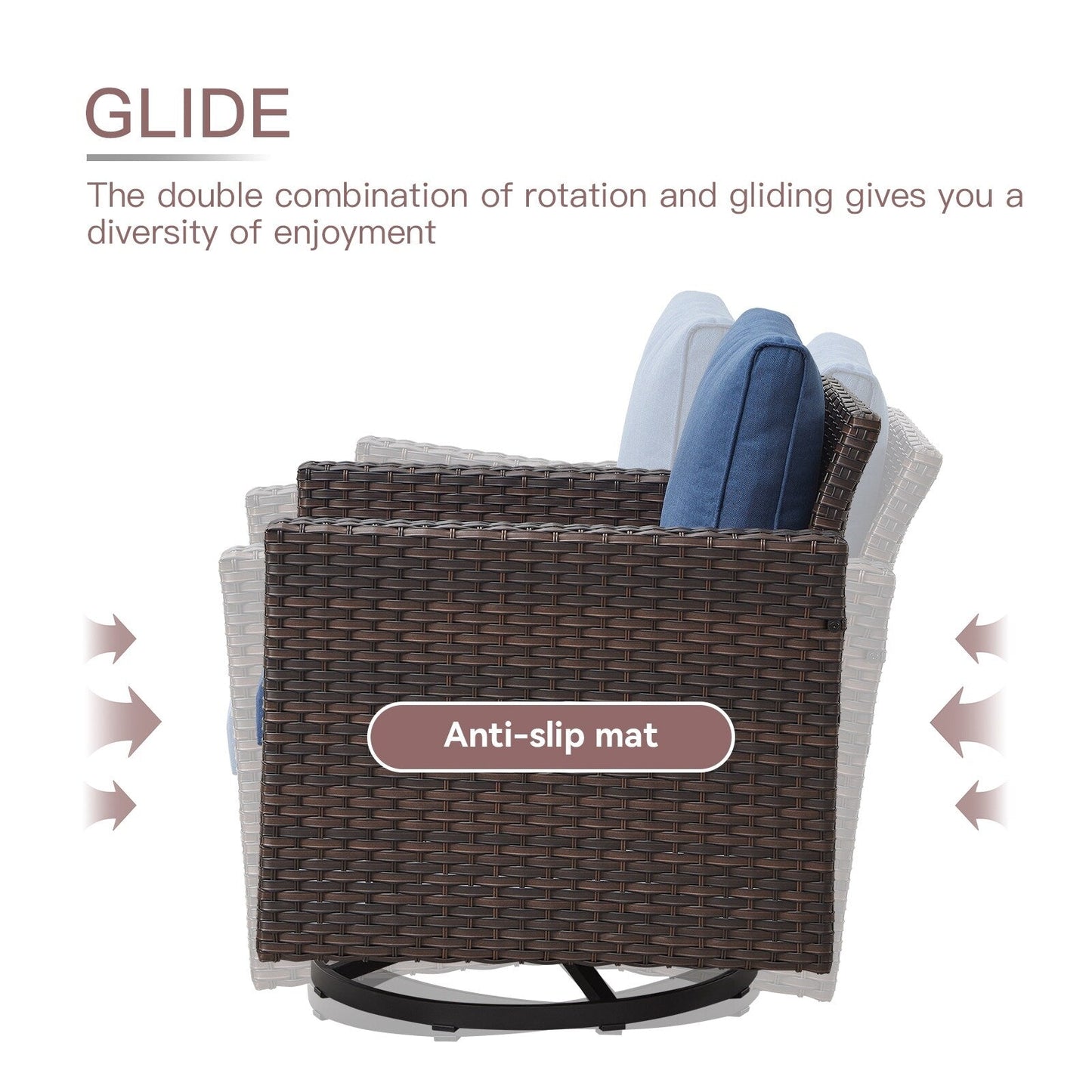 Set da giardino con dondolo girevole in vimini da esterno Gymojoy da 3 pezzi