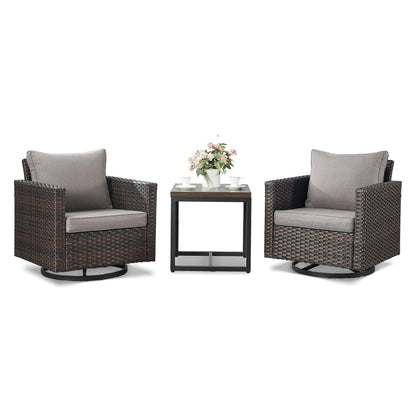 Set da giardino con dondolo girevole in vimini da esterno Gymojoy da 3 pezzi