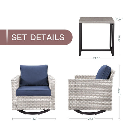 Set da giardino con dondolo girevole in vimini da esterno Gymojoy da 3 pezzi