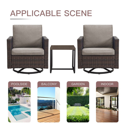 Set da giardino con dondolo girevole in vimini da esterno Gymojoy da 3 pezzi