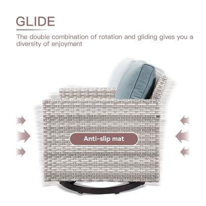 Set da giardino con dondolo girevole in vimini da esterno Gymojoy da 3 pezzi