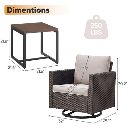 Set da giardino con dondolo girevole in vimini da esterno Gymojoy da 3 pezzi