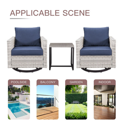 Set da giardino con dondolo girevole in vimini da esterno Gymojoy da 3 pezzi