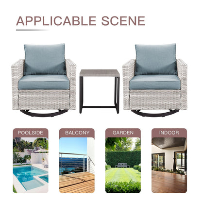 Set da giardino con dondolo girevole in vimini da esterno Gymojoy da 3 pezzi