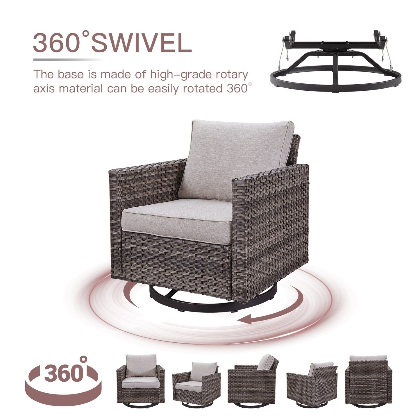 Set da giardino con dondolo girevole in vimini da esterno Gymojoy da 3 pezzi