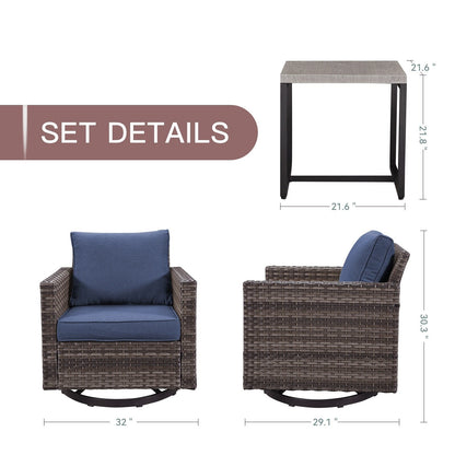 Set da giardino con dondolo girevole in vimini da esterno Gymojoy da 3 pezzi