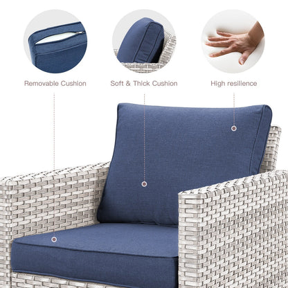 Set da giardino con dondolo girevole in vimini da esterno Gymojoy da 3 pezzi