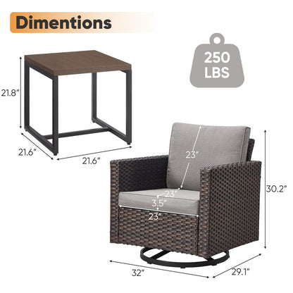 Set da giardino con dondolo girevole in vimini da esterno Gymojoy da 3 pezzi