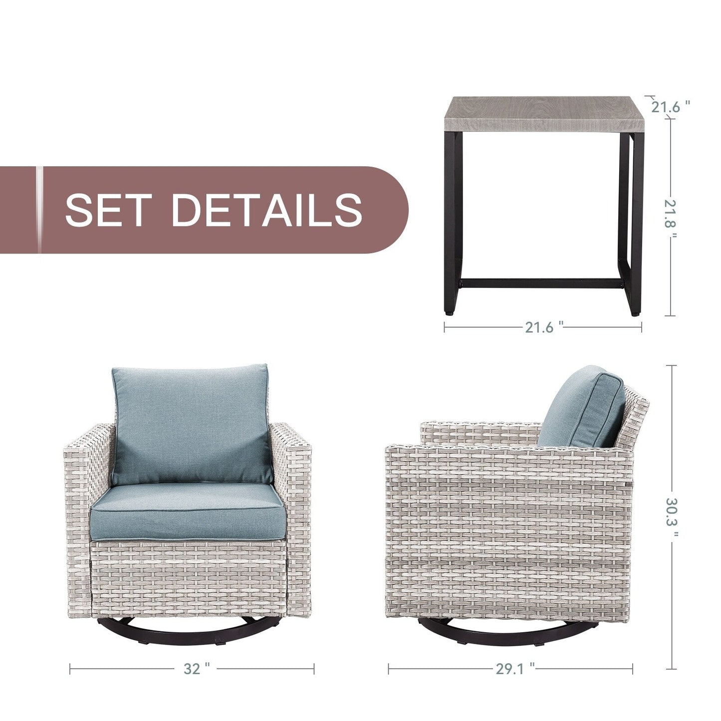 Set da giardino con dondolo girevole in vimini da esterno Gymojoy da 3 pezzi