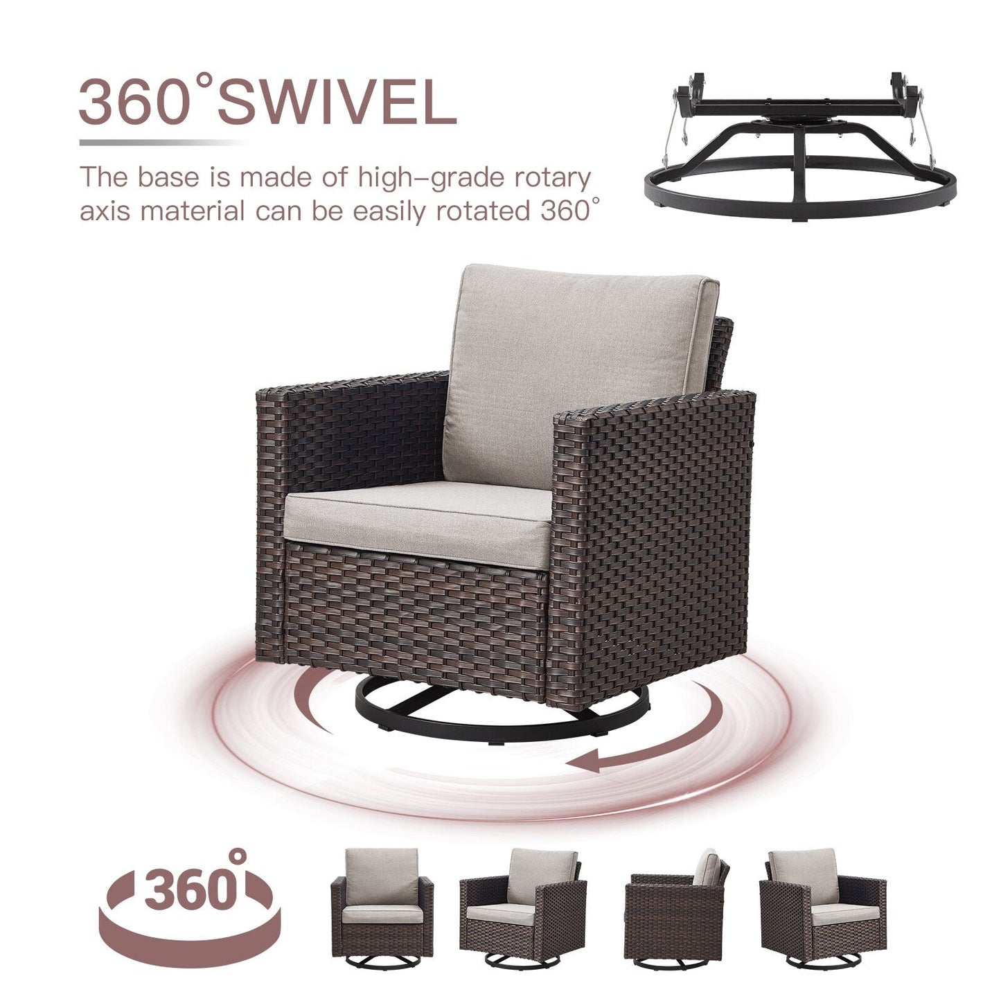 Set da giardino con dondolo girevole in vimini da esterno Gymojoy da 3 pezzi