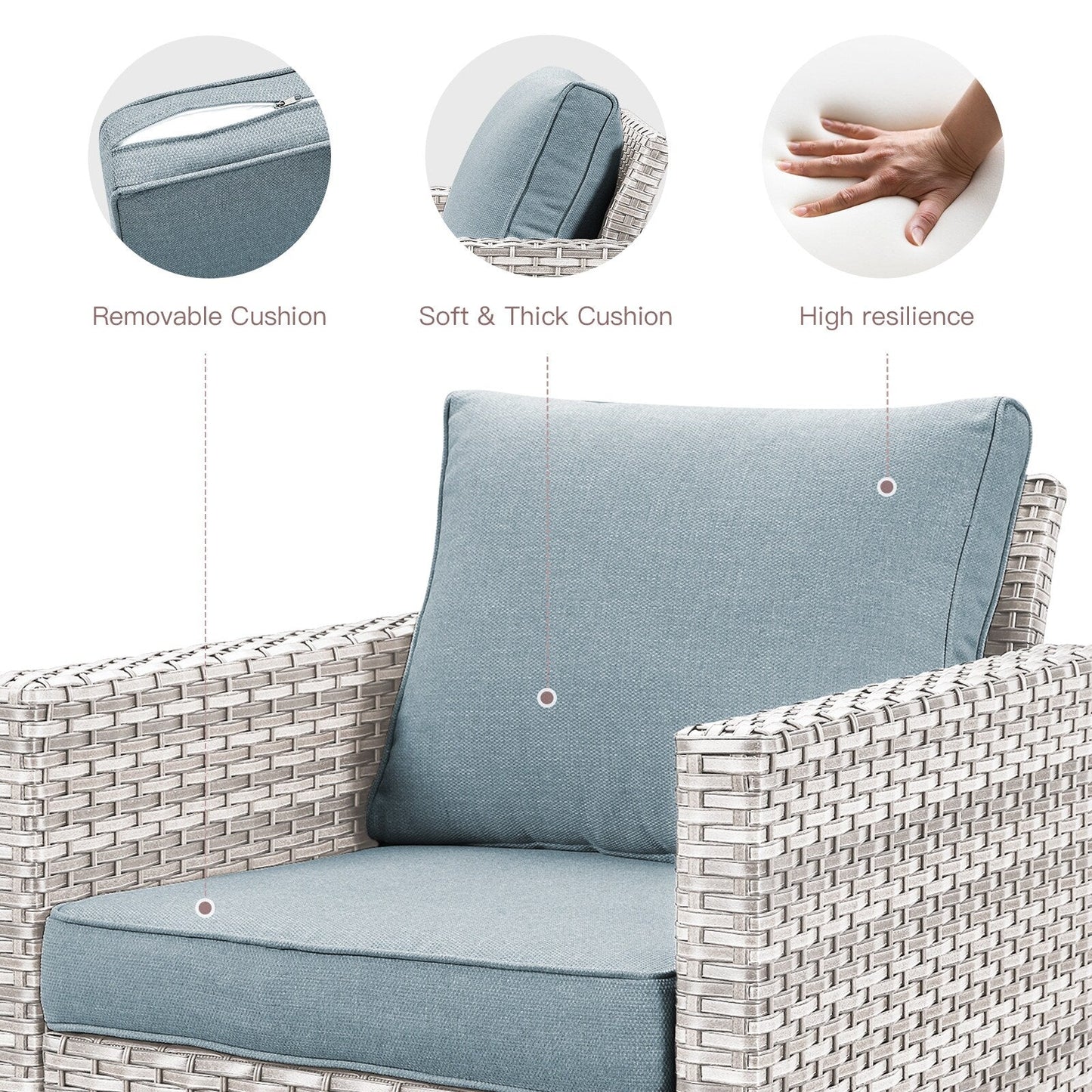 Set da giardino con dondolo girevole in vimini da esterno Gymojoy da 3 pezzi